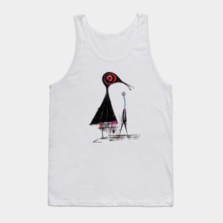 Whimsical Harmony: A Colorful Caricature Painting of a Black Bird with Abstract Design Tank Top